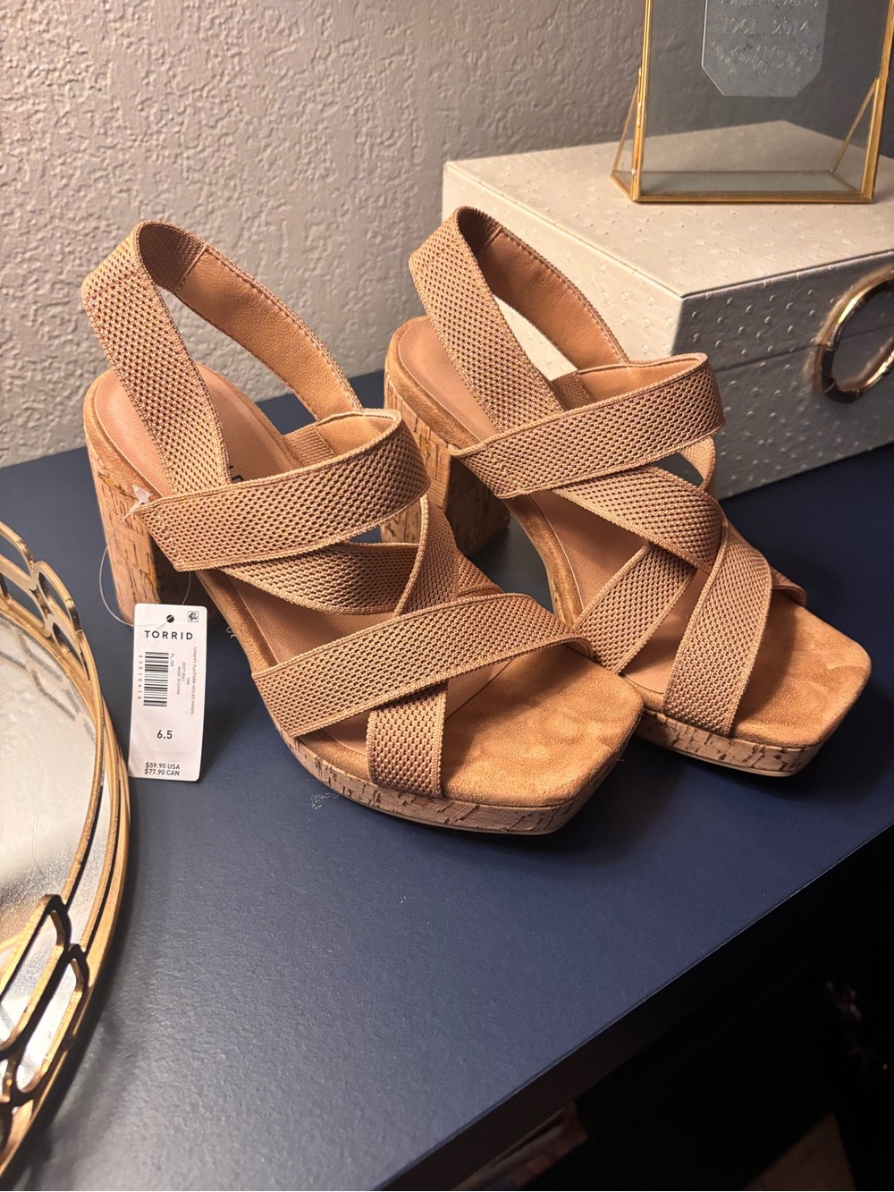 torrid Tan Elastic Crossover Cork-Platform Heels